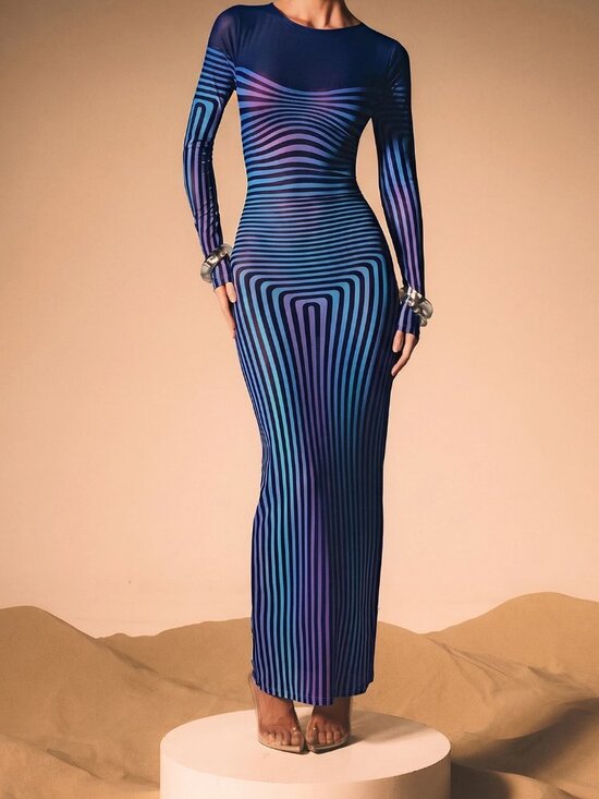 Dresses & Skirts - Blue Casual Women's Long Sleeve Bodycon Maxi Dress